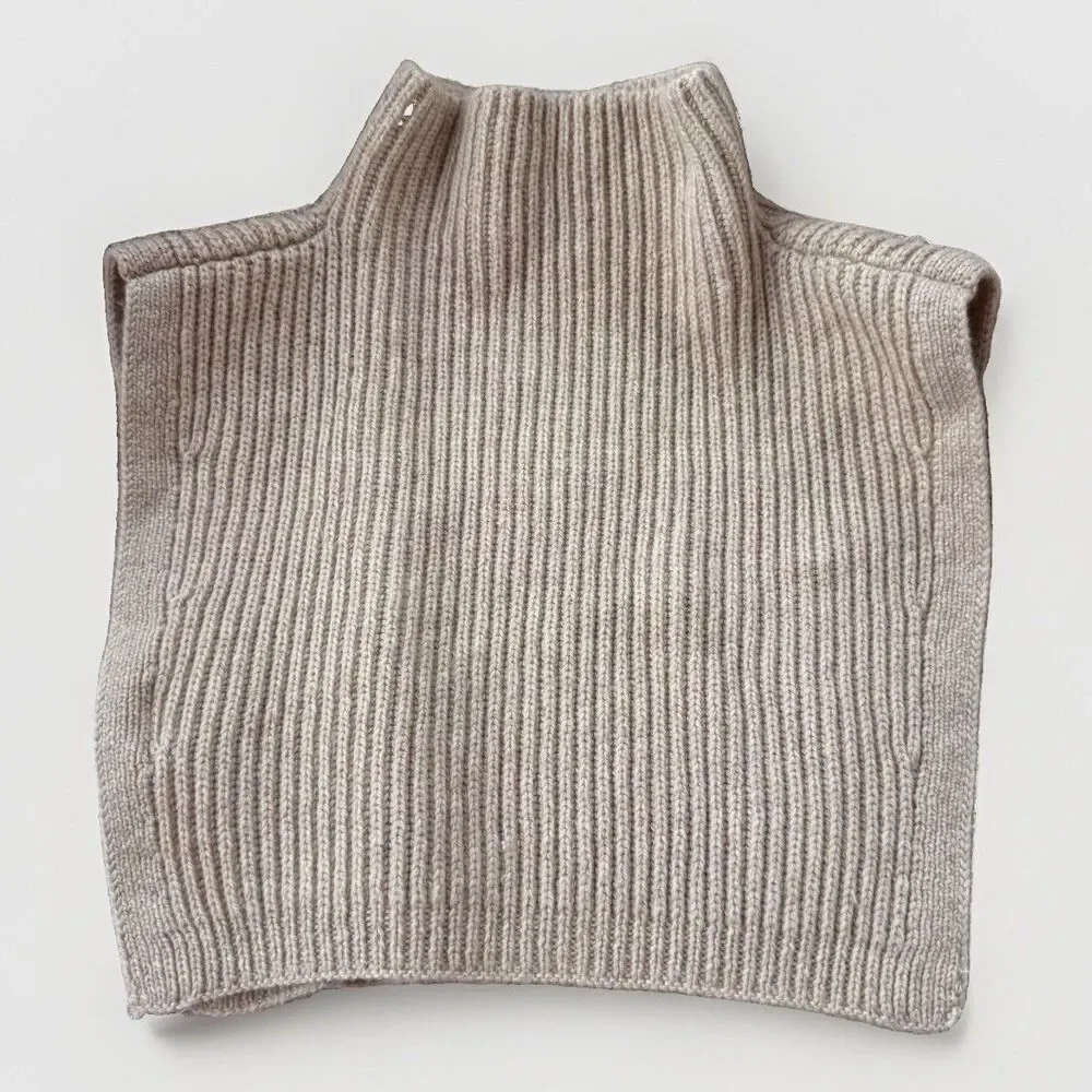 NWT H&M Rib Knit Mock Neck Poncho Sweater Cape One Size Beige Minimalist